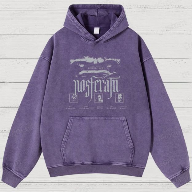 Nosferatu Character and Text Graphic Washed Vintage Hoodie