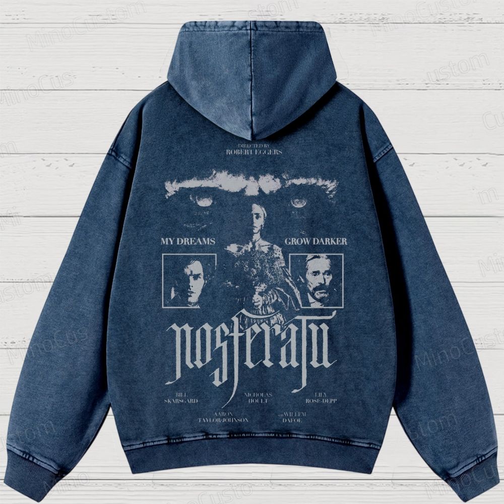 Nosferatu Character and Text Graphic Washed Vintage Hoodie