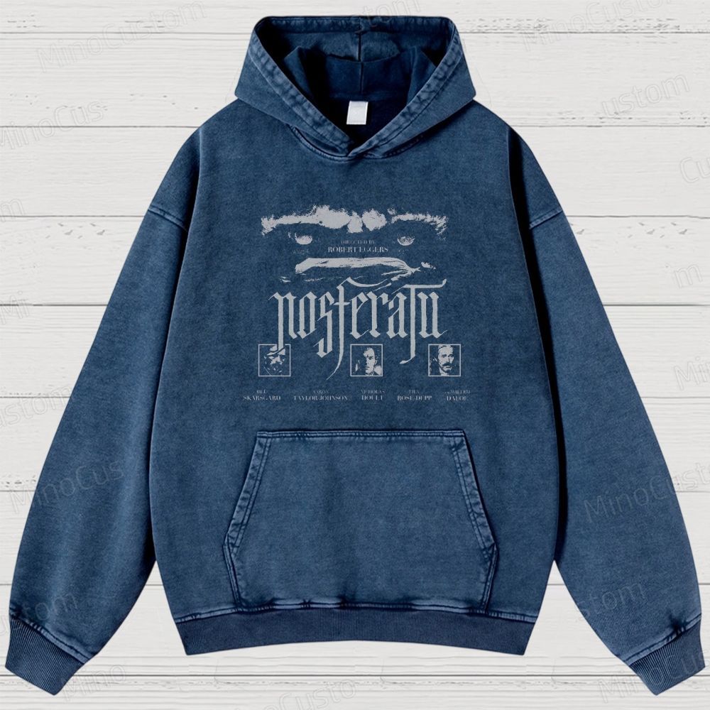 Nosferatu Character and Text Graphic Washed Vintage Hoodie