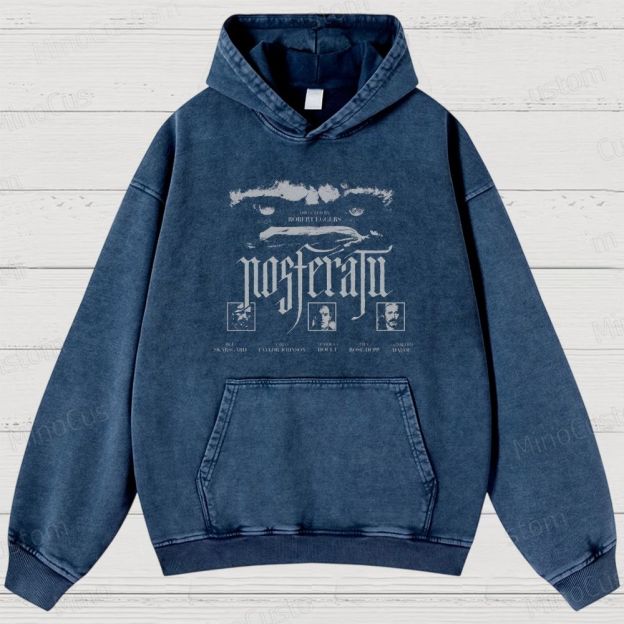 Nosferatu Character and Text Graphic Washed Vintage Hoodie