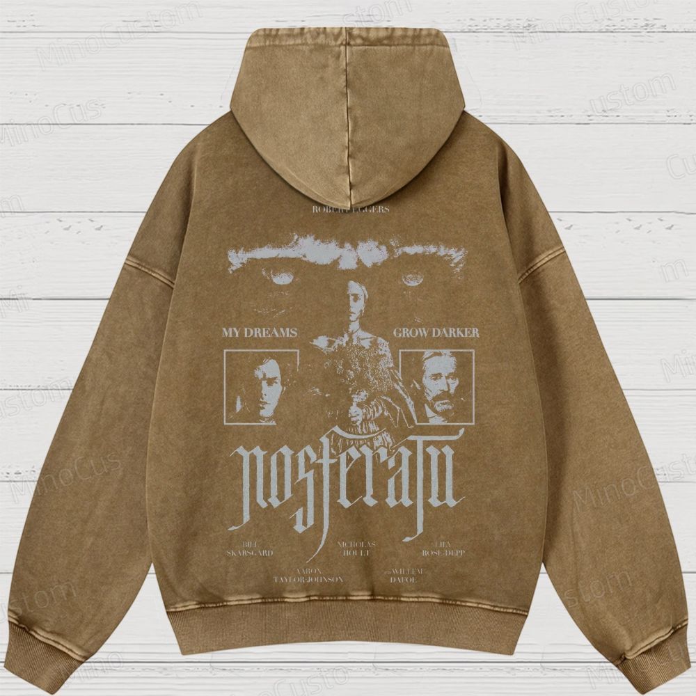 Nosferatu Character and Text Graphic Washed Vintage Hoodie