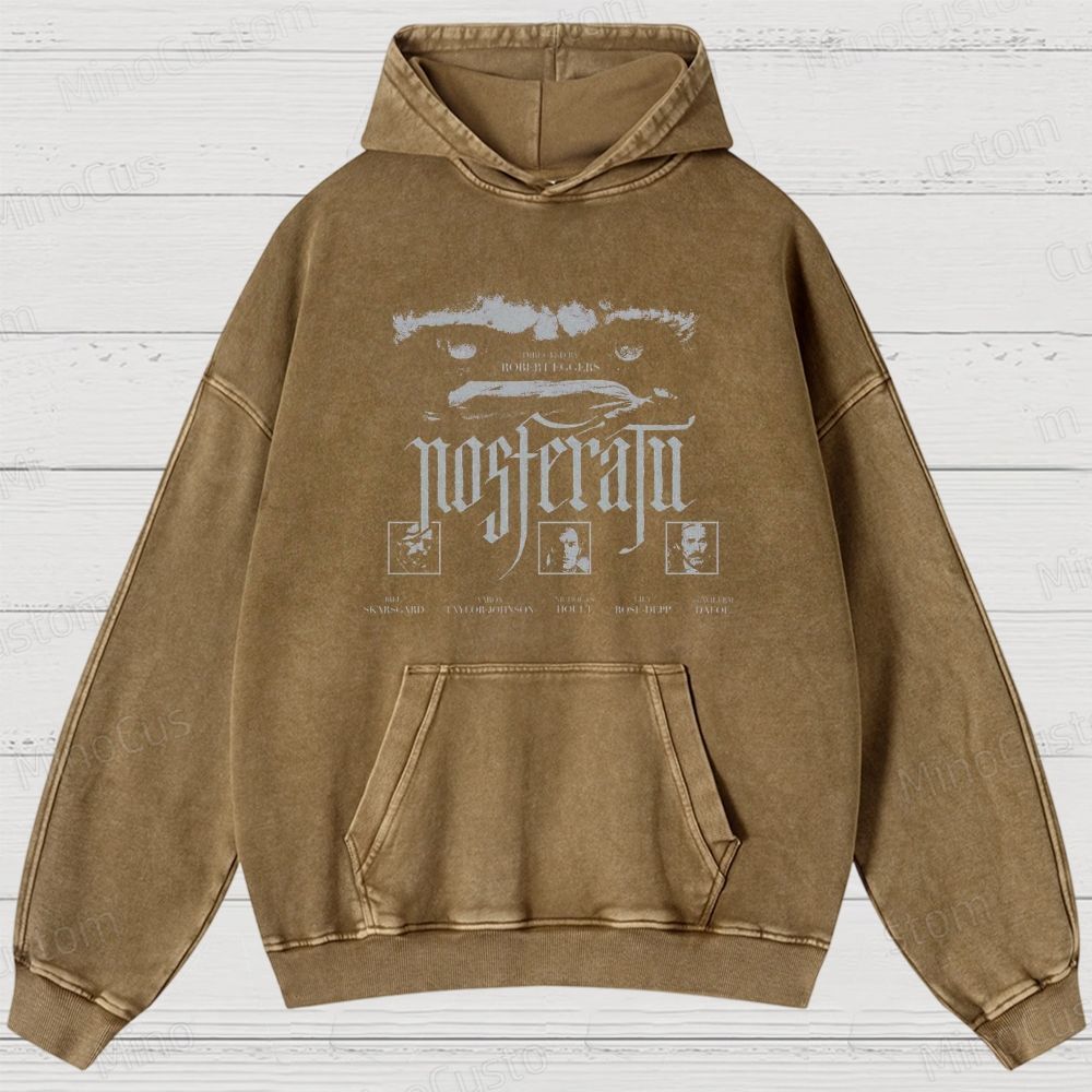 Nosferatu Character and Text Graphic Washed Vintage Hoodie