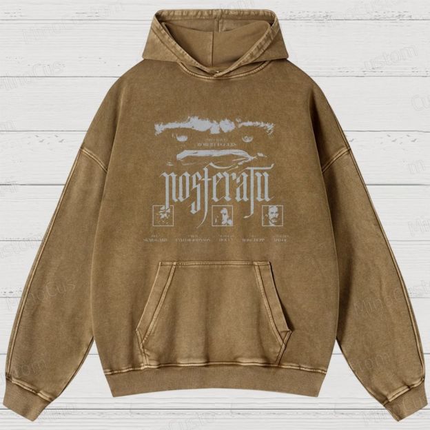Nosferatu Character and Text Graphic Washed Vintage Hoodie