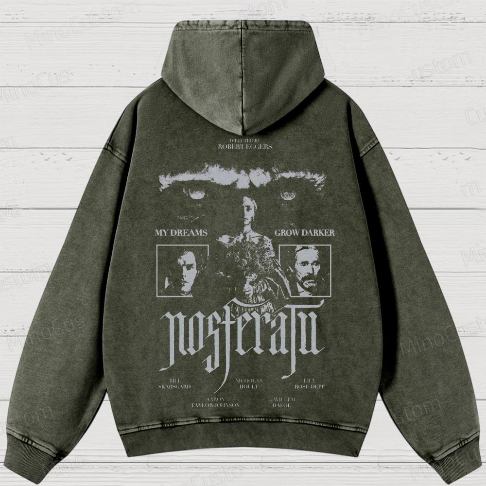 Nosferatu Character and Text Graphic Washed Vintage Hoodie