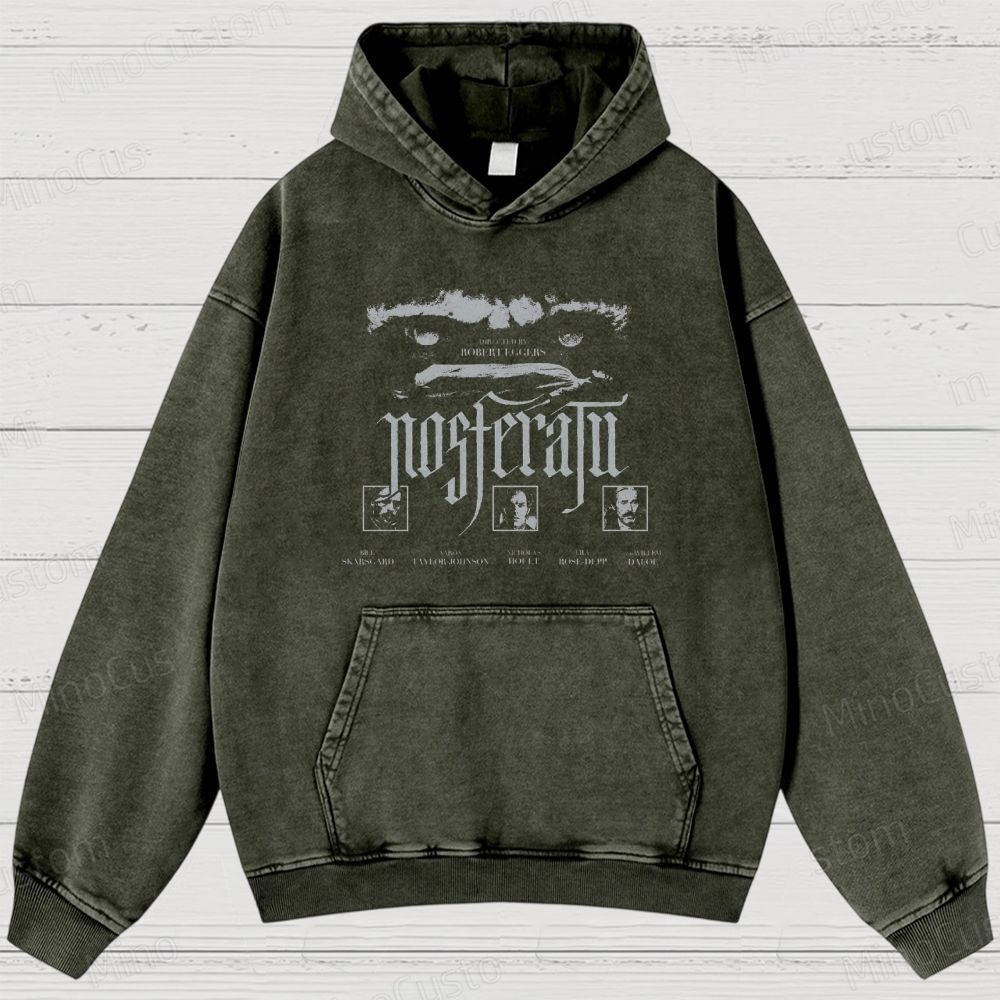 Nosferatu Character and Text Graphic Washed Vintage Hoodie