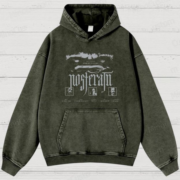Nosferatu Character and Text Graphic Washed Vintage Hoodie