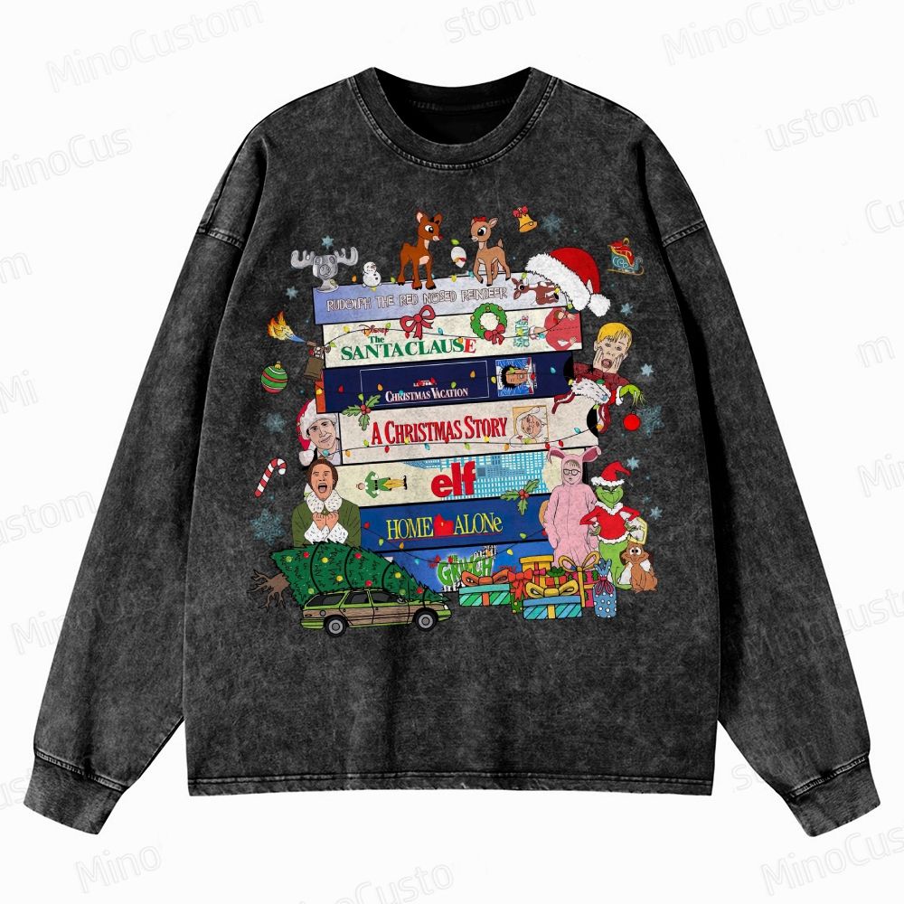 90s Christmas Movie Crewneck Washed Sweatshirt