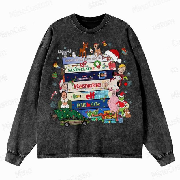 90s Christmas Movie Crewneck Washed Sweatshirt