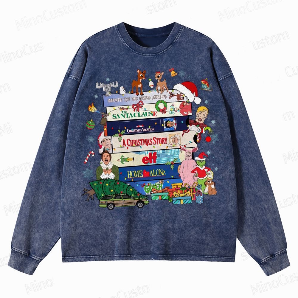 90s Christmas Movie Crewneck Washed Sweatshirt