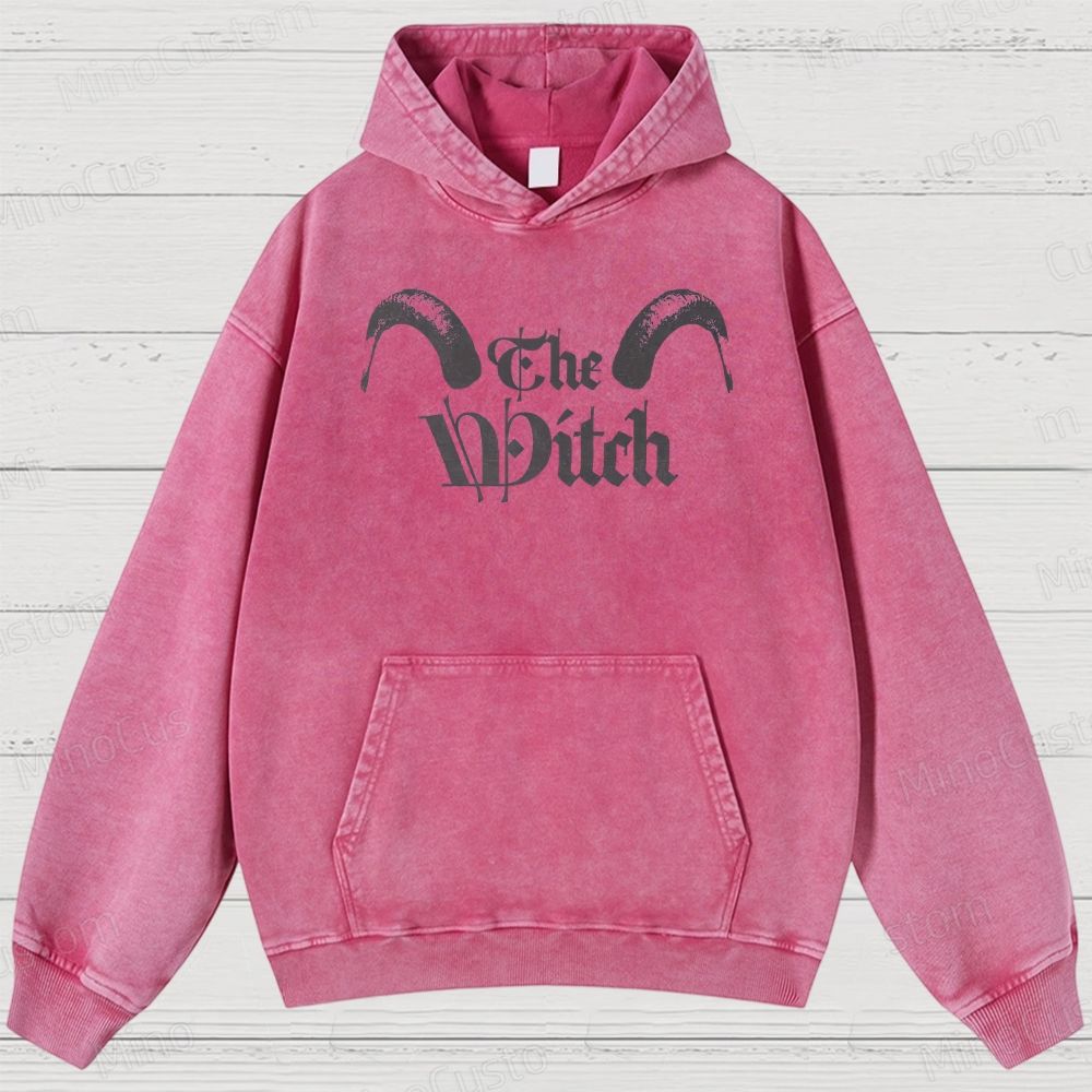 The Witch Character and Text Graphic Washed Vintage Hoodie