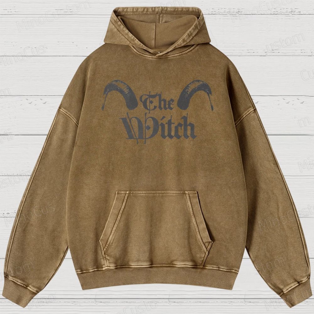 The Witch Character and Text Graphic Washed Vintage Hoodie