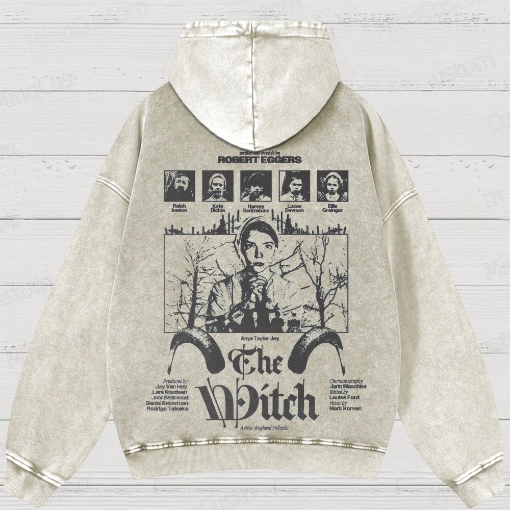 The Witch Character and Text Graphic Washed Vintage Hoodie