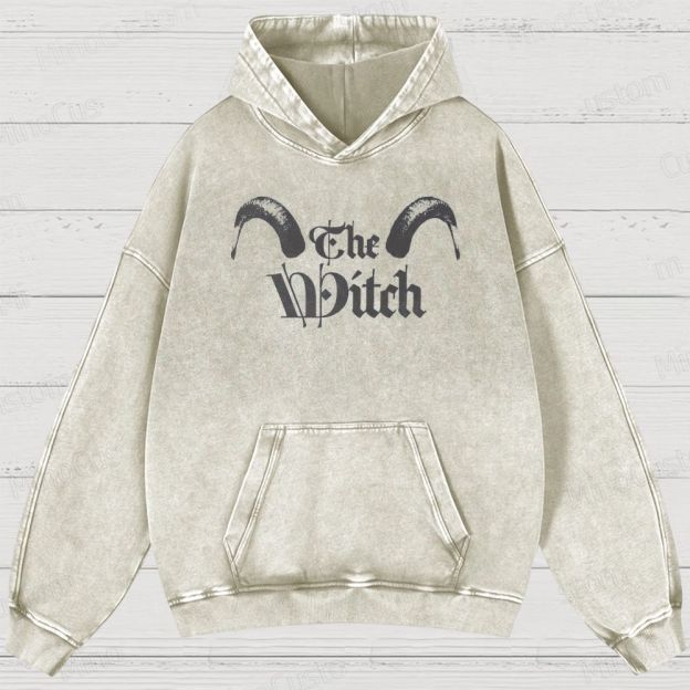 The Witch Character and Text Graphic Washed Vintage Hoodie