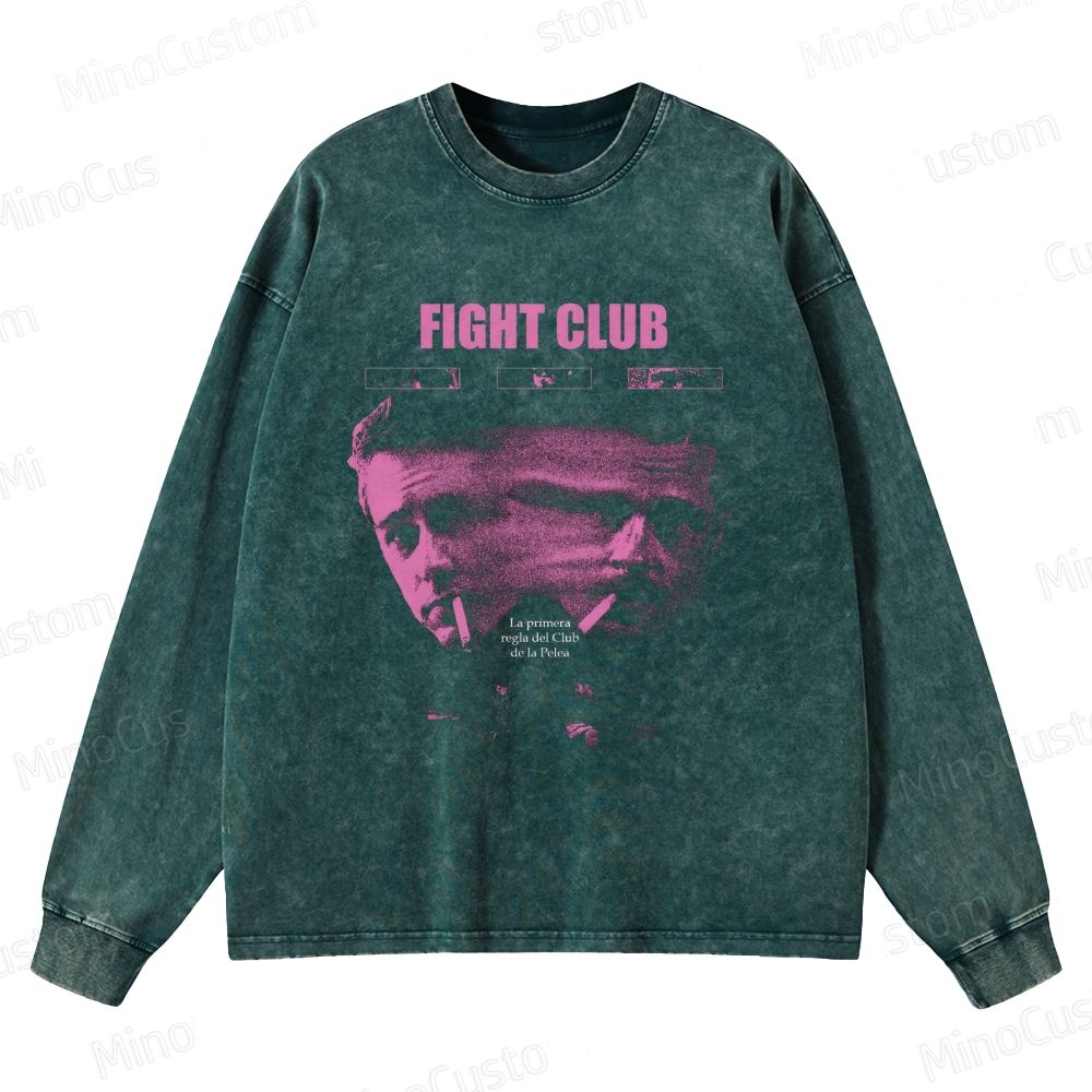Fight Club Character and Text Graphic Washed Vintage Sweatshirt