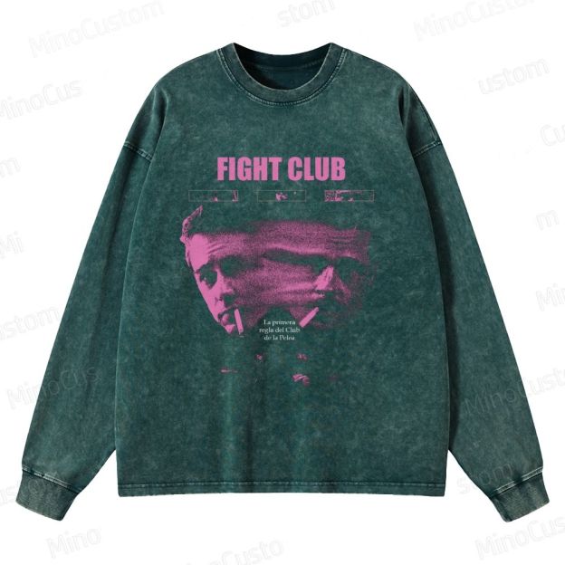 Fight Club Character and Text Graphic Washed Vintage Sweatshirt