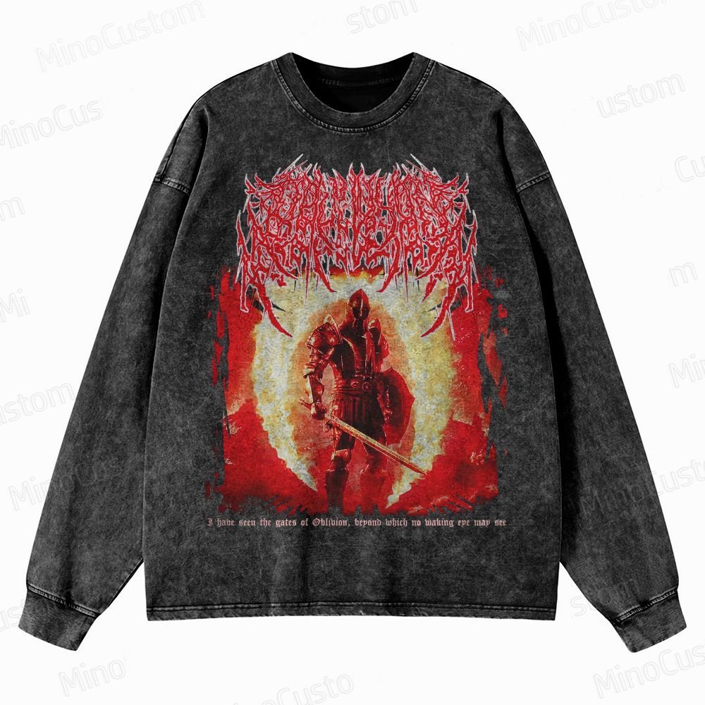 Oblivion Elder Scrolls Death Metal Crewneck Washed Sweatshirt
