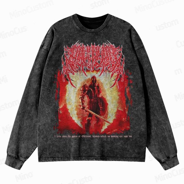 Oblivion Elder Scrolls Death Metal Crewneck Washed Sweatshirt