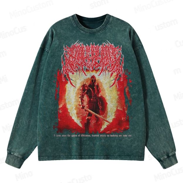 Oblivion Elder Scrolls Death Metal Crewneck Washed Sweatshirt