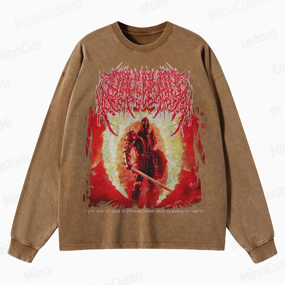 Oblivion Elder Scrolls Death Metal Crewneck Washed Sweatshirt