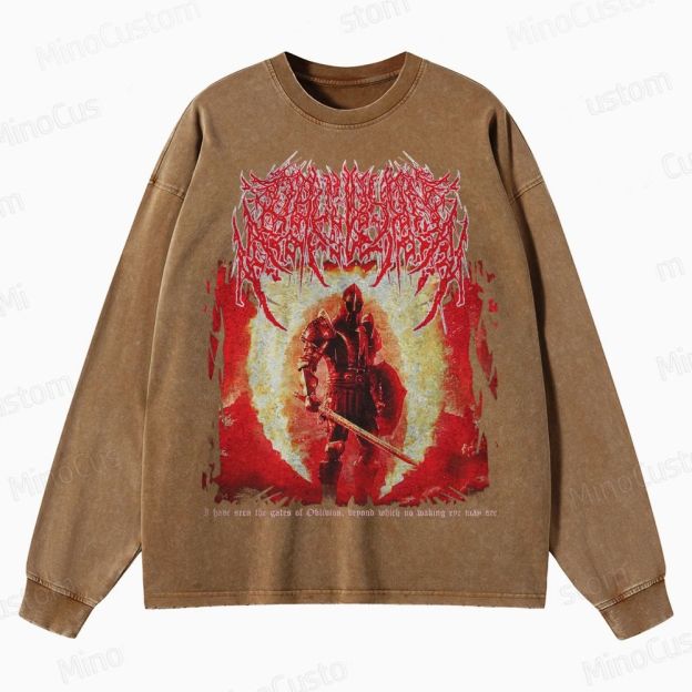 Oblivion Elder Scrolls Death Metal Crewneck Washed Sweatshirt