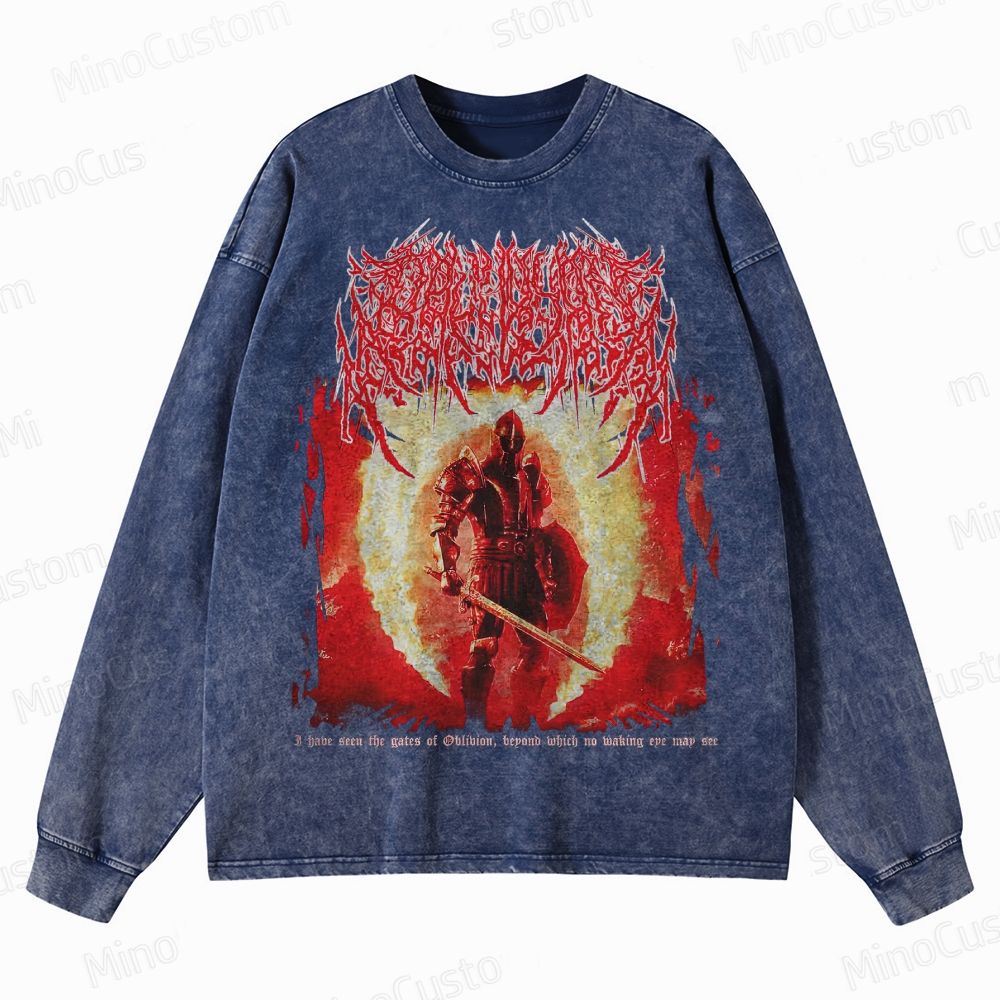 Oblivion Elder Scrolls Death Metal Crewneck Washed Sweatshirt