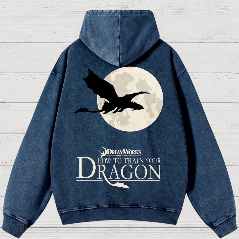 "How to Train Your Dragon" Moonlight Silhouette Washed Hoodies