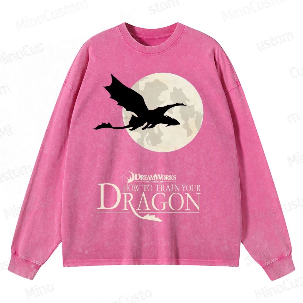 "How to Train Your Dragon" Moonlight Silhouette  Crewneck Washed Sweatshirt