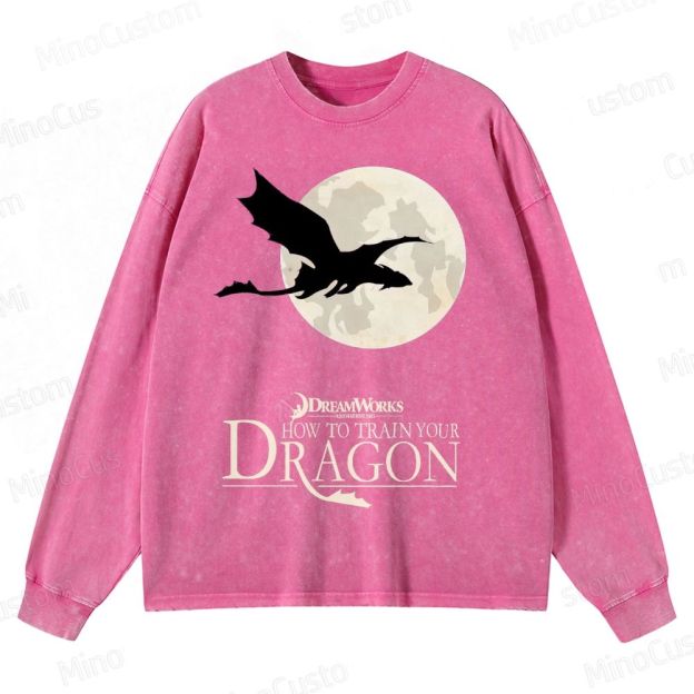 "How to Train Your Dragon" Moonlight Silhouette  Crewneck Washed Sweatshirt