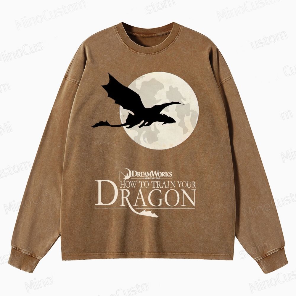 "How to Train Your Dragon" Moonlight Silhouette  Crewneck Washed Sweatshirt