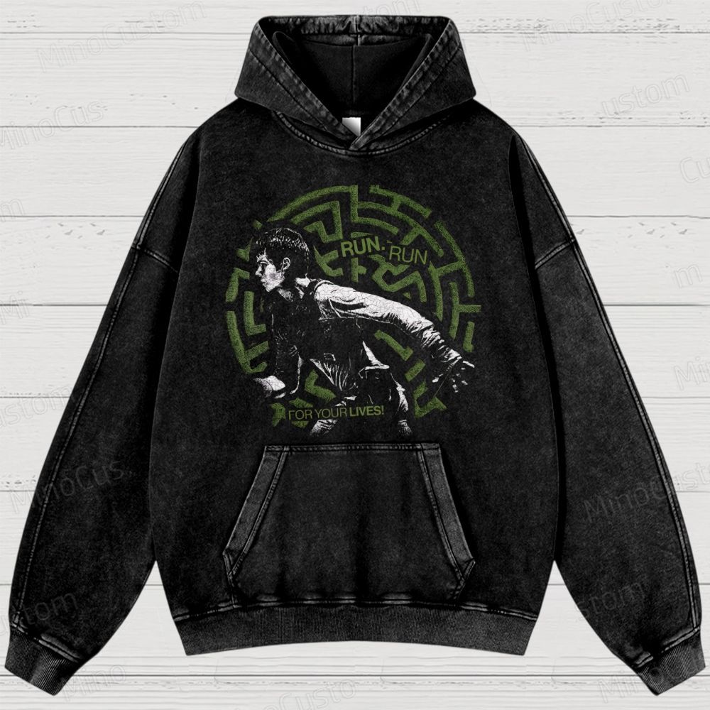 Maze Escape Graphic Washed Hoodies