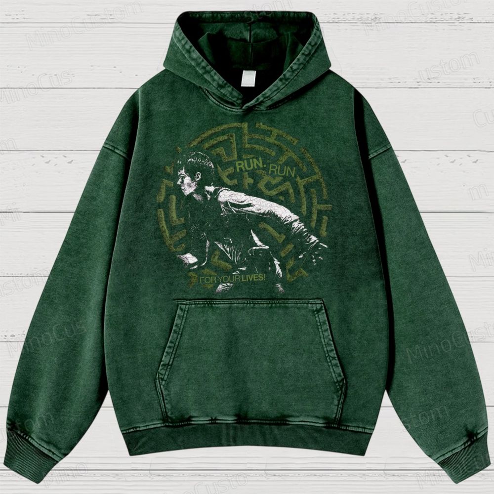 Maze Escape Graphic Washed Hoodies 