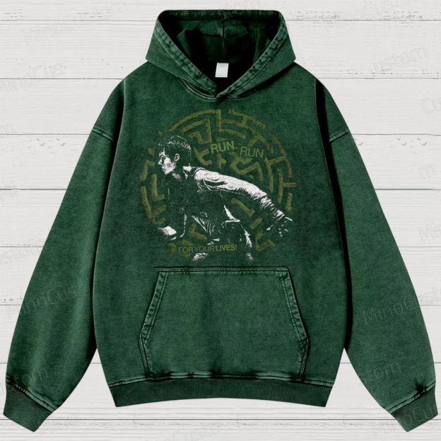 Maze Escape Graphic Washed Hoodies 