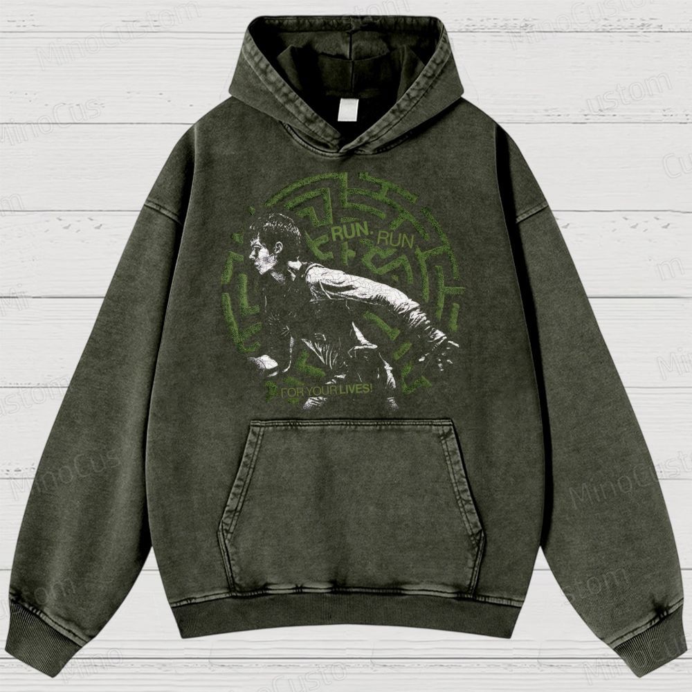 Maze Escape Graphic Washed Hoodies 