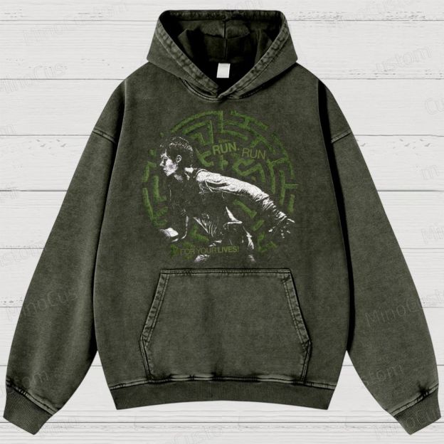 Maze Escape Graphic Washed Hoodies 