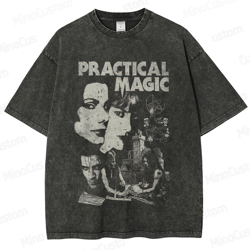 Practical Magic Character and Occult Graphic Washed Vintage T - Shirt