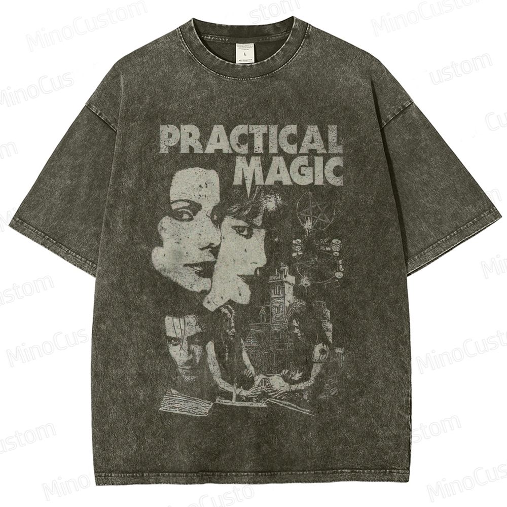Practical Magic Character and Occult Graphic Washed Vintage T - Shirt