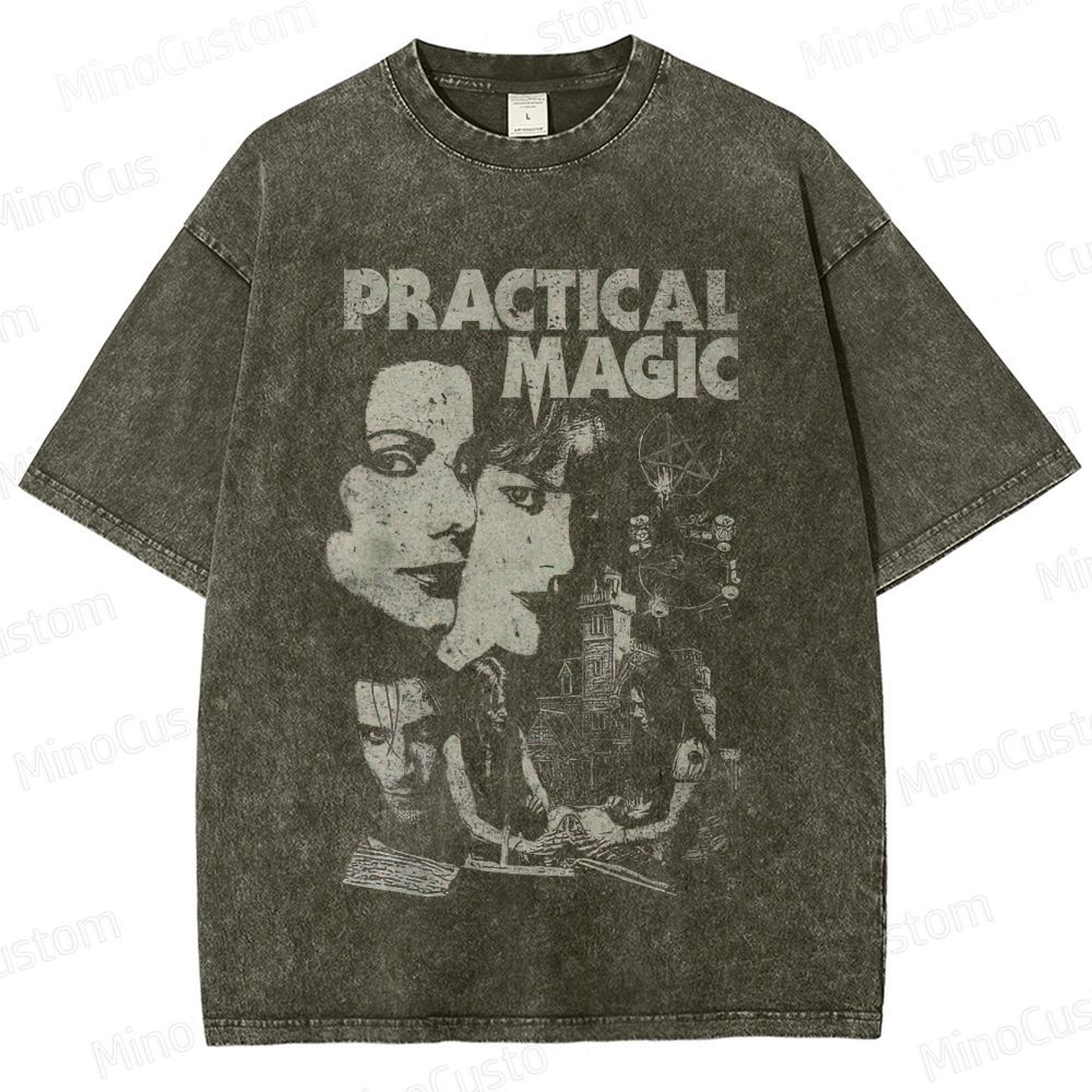 Practical Magic Character and Occult Graphic Washed Vintage T - Shirt