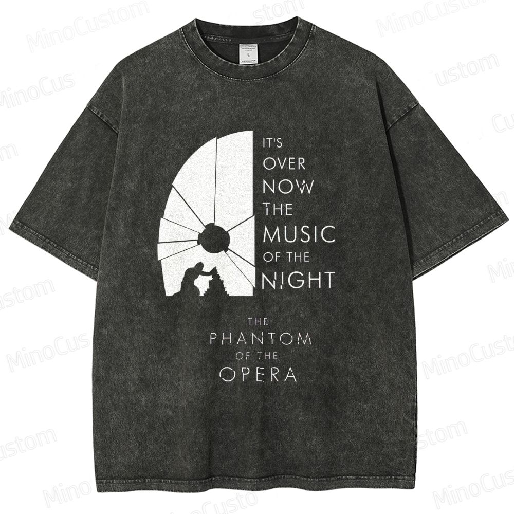 The Phantom of the Opera Quote and Silhouette Graphic Washed Vintage T - Shirt