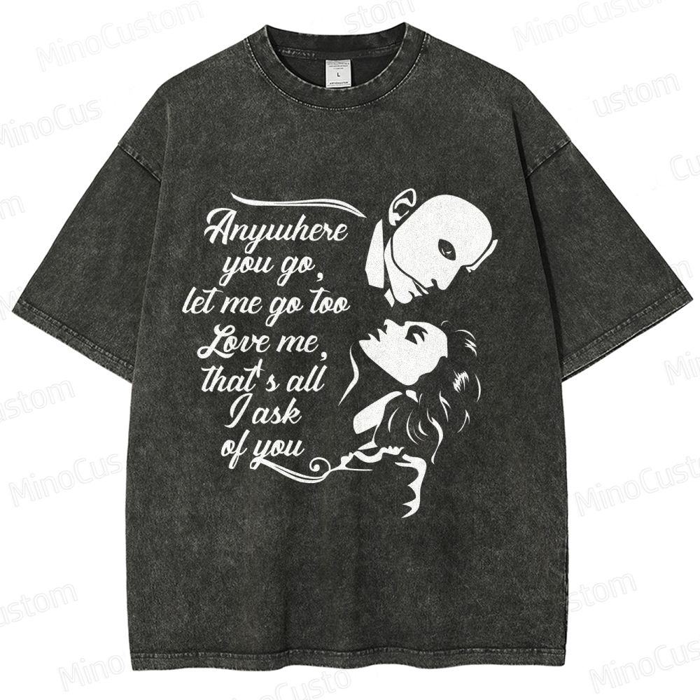 The Phantom of the Opera Quote and Character Silhouette Graphic Washed Vintage T - Shirt