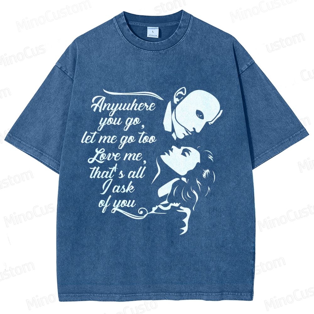 The Phantom of the Opera Quote and Character Silhouette Graphic Washed Vintage T - Shirt