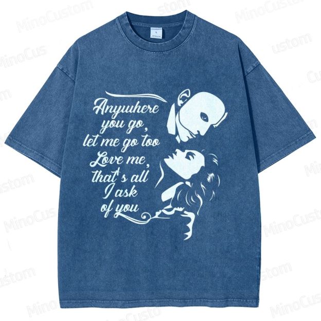 The Phantom of the Opera Quote and Character Silhouette Graphic Washed Vintage T - Shirt