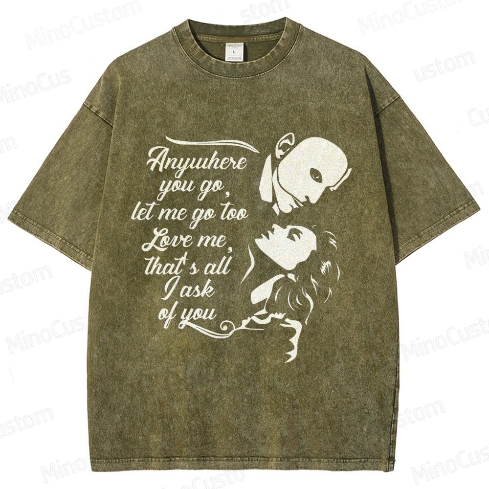 The Phantom of the Opera Quote and Character Silhouette Graphic Washed Vintage T - Shirt