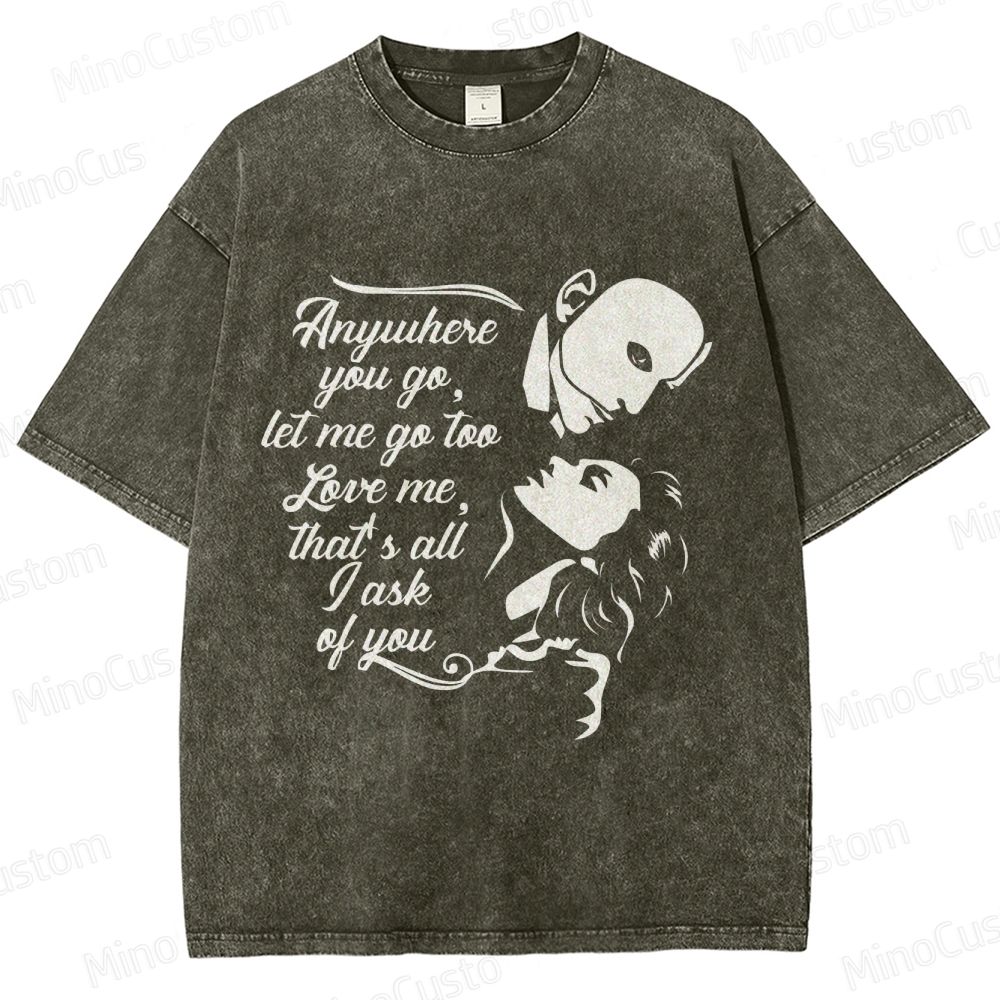 The Phantom of the Opera Quote and Character Silhouette Graphic Washed Vintage T - Shirt