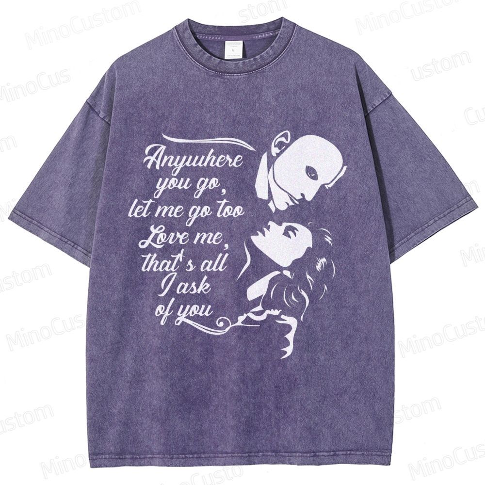 The Phantom of the Opera Quote and Character Silhouette Graphic Washed Vintage T - Shirt
