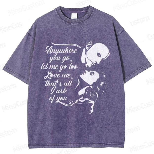 The Phantom of the Opera Quote and Character Silhouette Graphic Washed Vintage T - Shirt