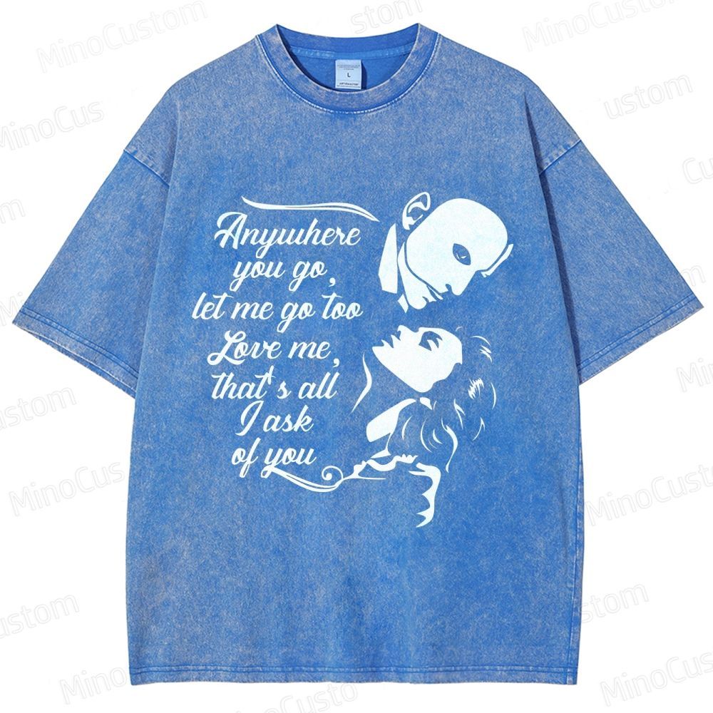 The Phantom of the Opera Quote and Character Silhouette Graphic Washed Vintage T - Shirt