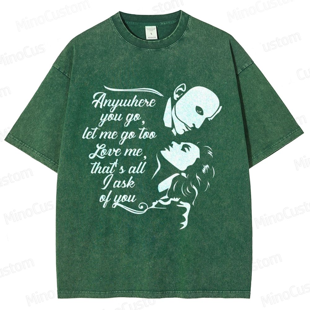 The Phantom of the Opera Quote and Character Silhouette Graphic Washed Vintage T - Shirt