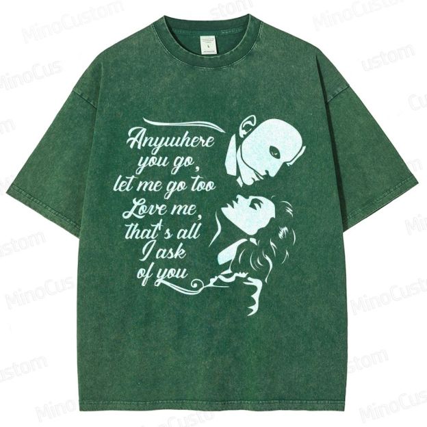 The Phantom of the Opera Quote and Character Silhouette Graphic Washed Vintage T - Shirt