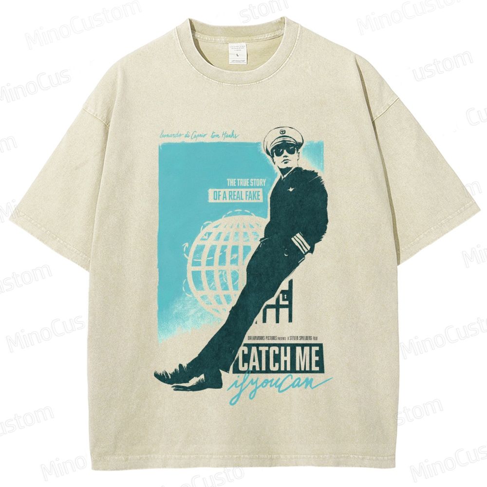 Catch Me If You Can Character and Poster Graphic Washed Vintage T - Shirt