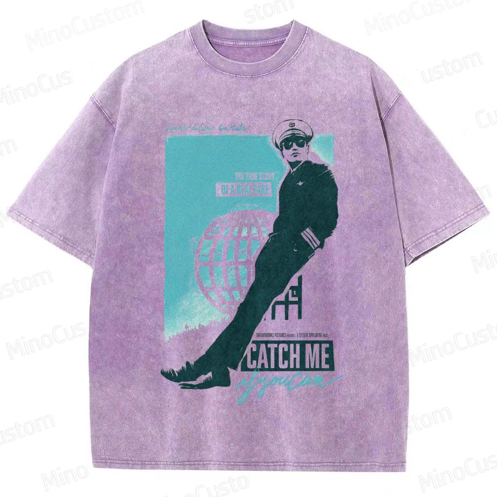 Catch Me If You Can Character and Poster Graphic Washed Vintage T - Shirt